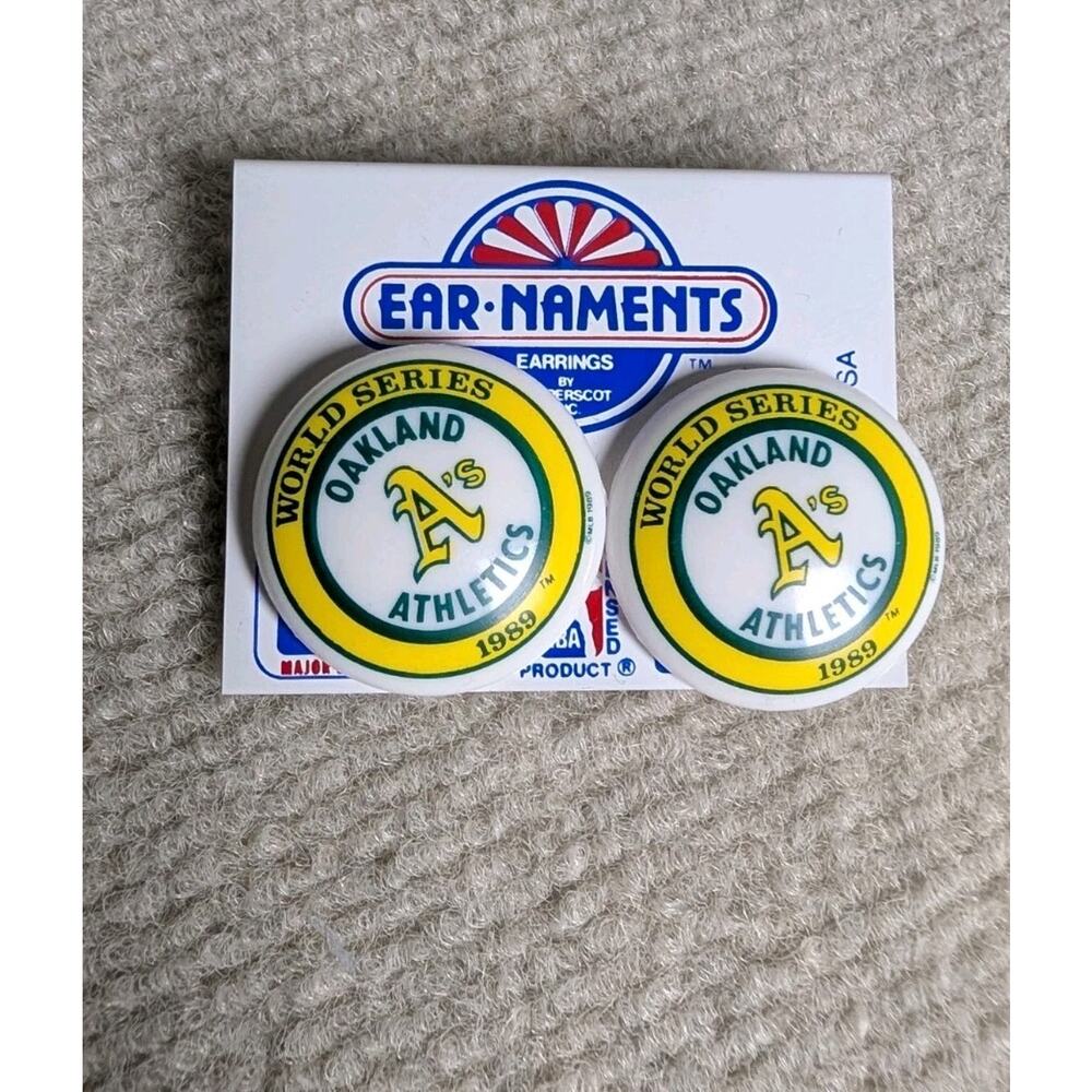 Vintage 1989 World Series Oakland Athletics Ear-Naments Earrings - MLB Baseball